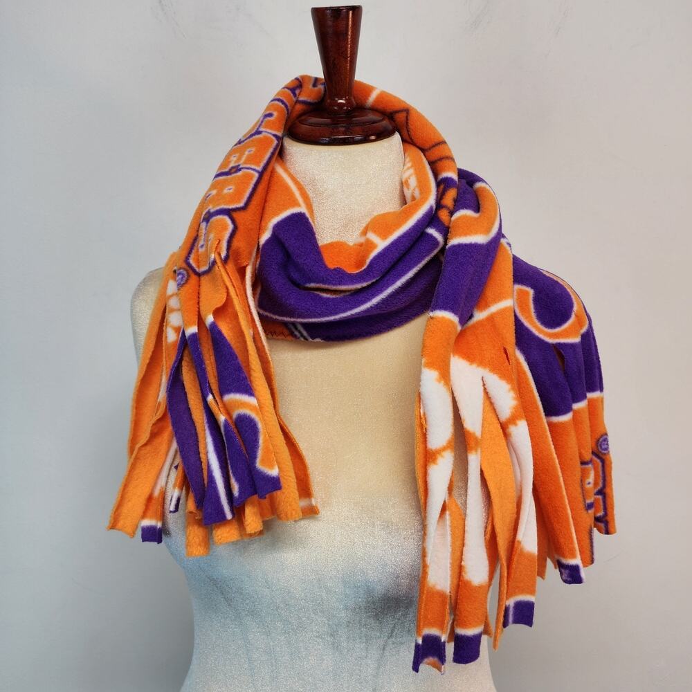 Clemson University Fleece Scarf Fringe Orange Purple Unisex School Spirit Uni